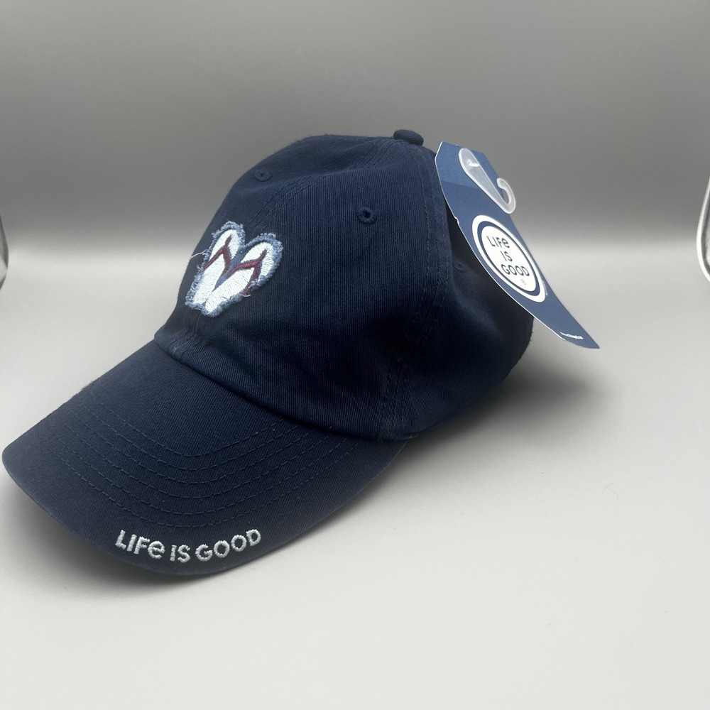 Life is Good Darkest Blue Flip Flops Heart Tattered Chill Baseball Cap Hat 57403 - Picture 2 of 7